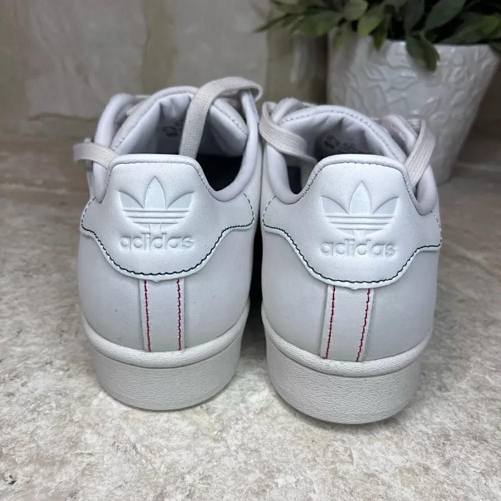 Adidas superstar originals off white low tops red and green stitching sz 5.5